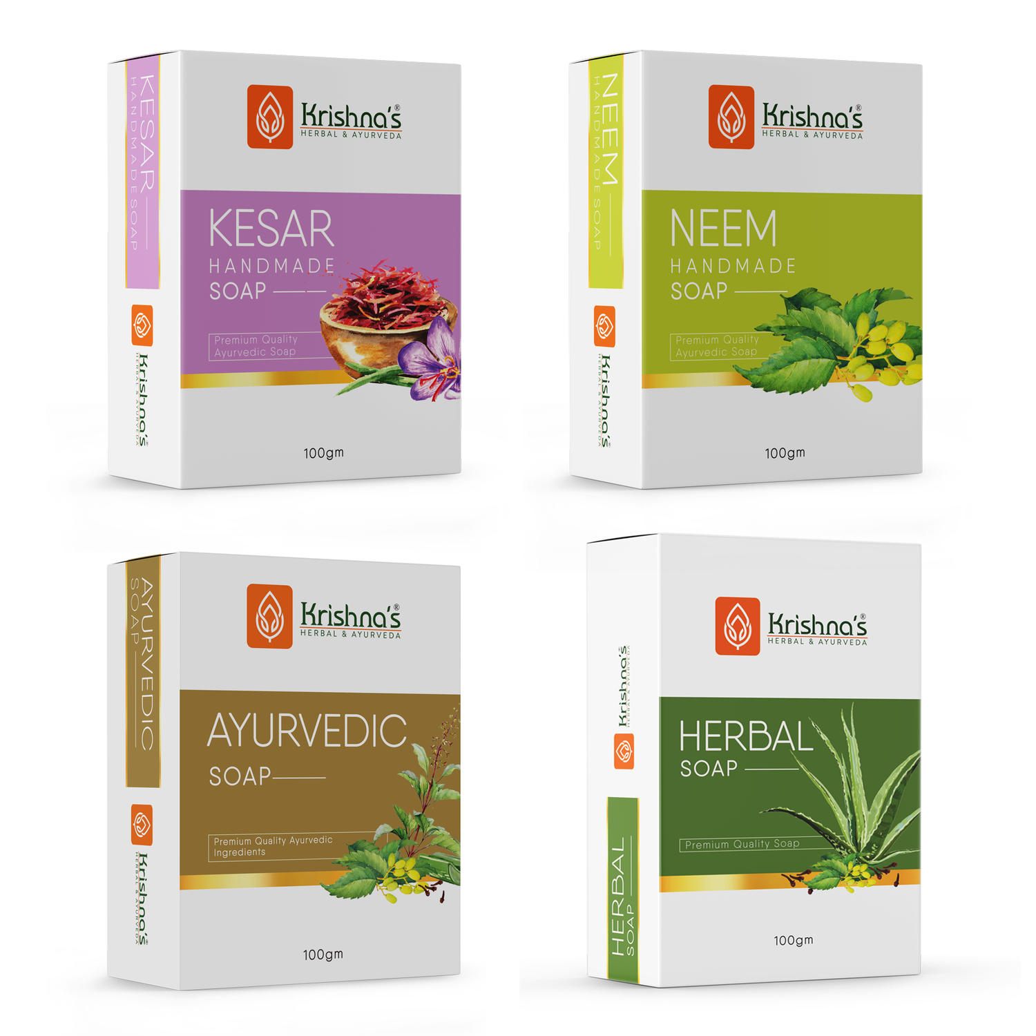 Natural Handmade Soaps Combo -Kesar | Neem | Herbal | Ayurvedic Soap