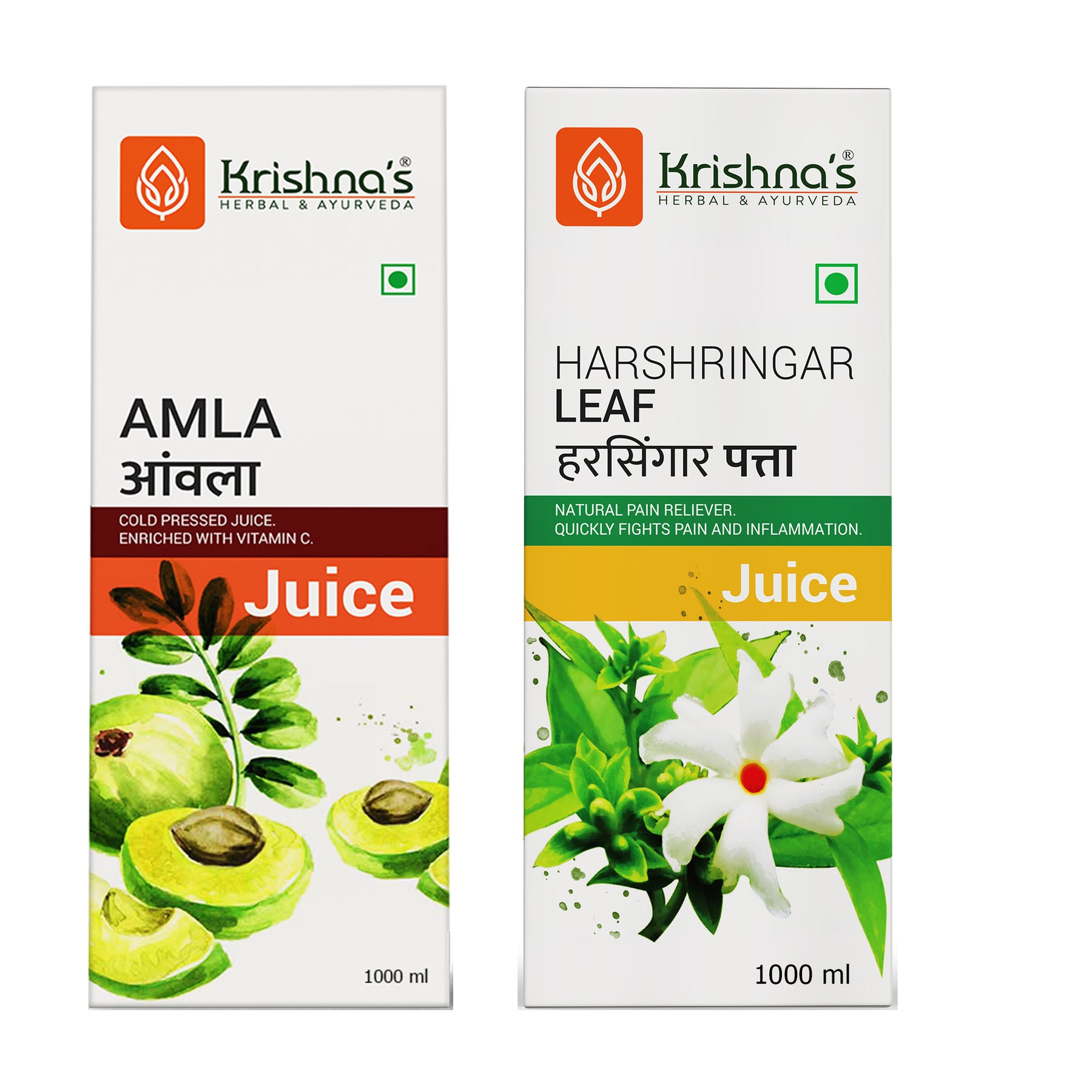 Amla Juice 1000 ml Harshringar Leaf Juice 1000 ml Krishna's Herbal