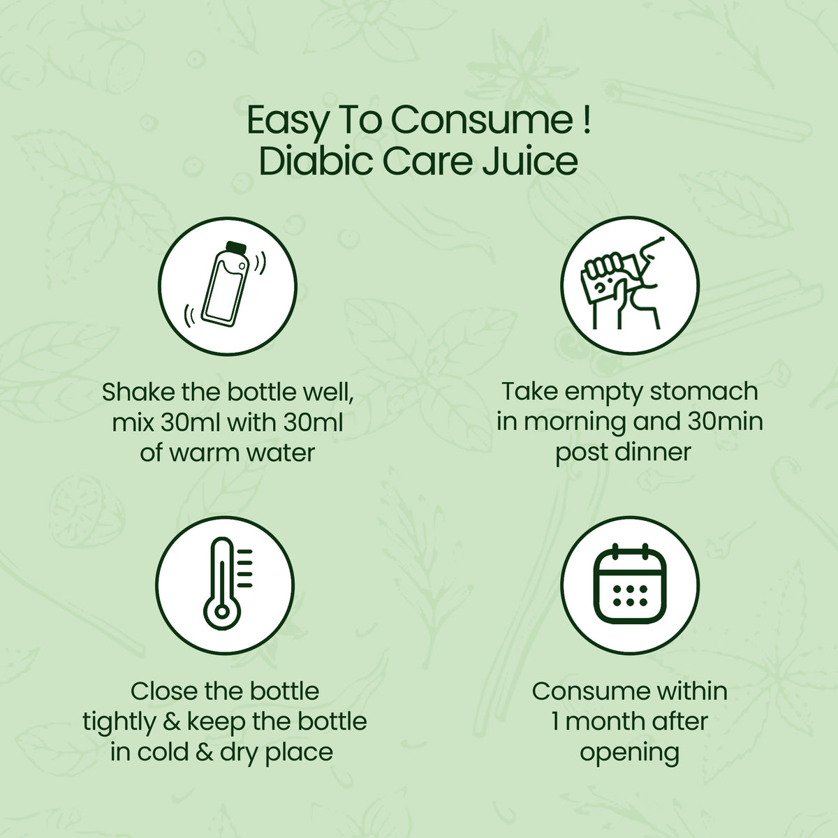 Direction To Use Diabic care juice
