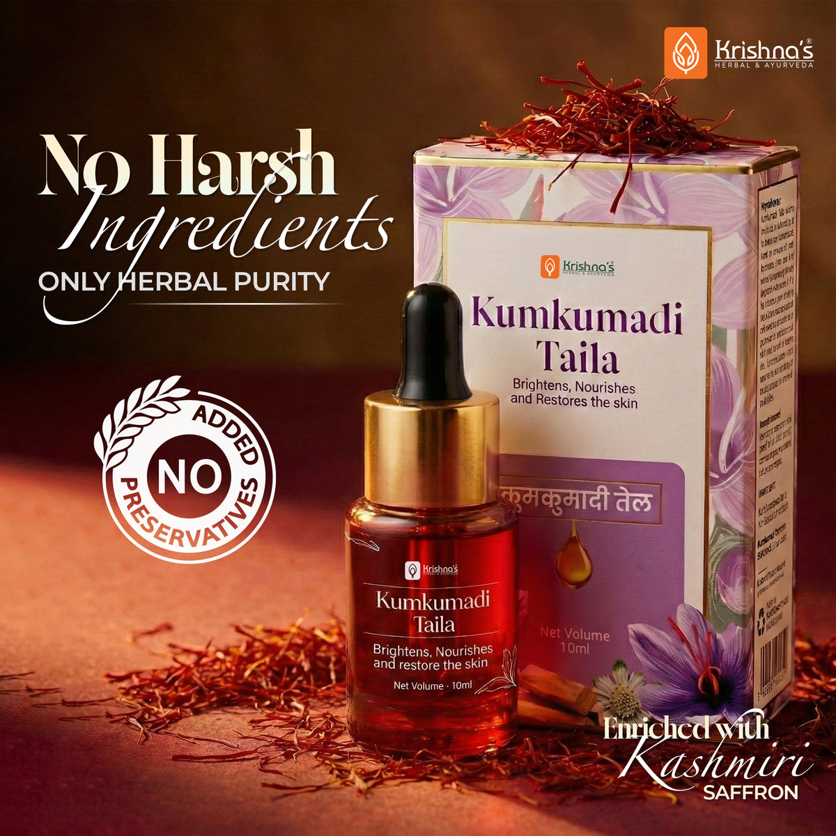 no harsh ingredients use in Krishna's Kumkumadi oil 
