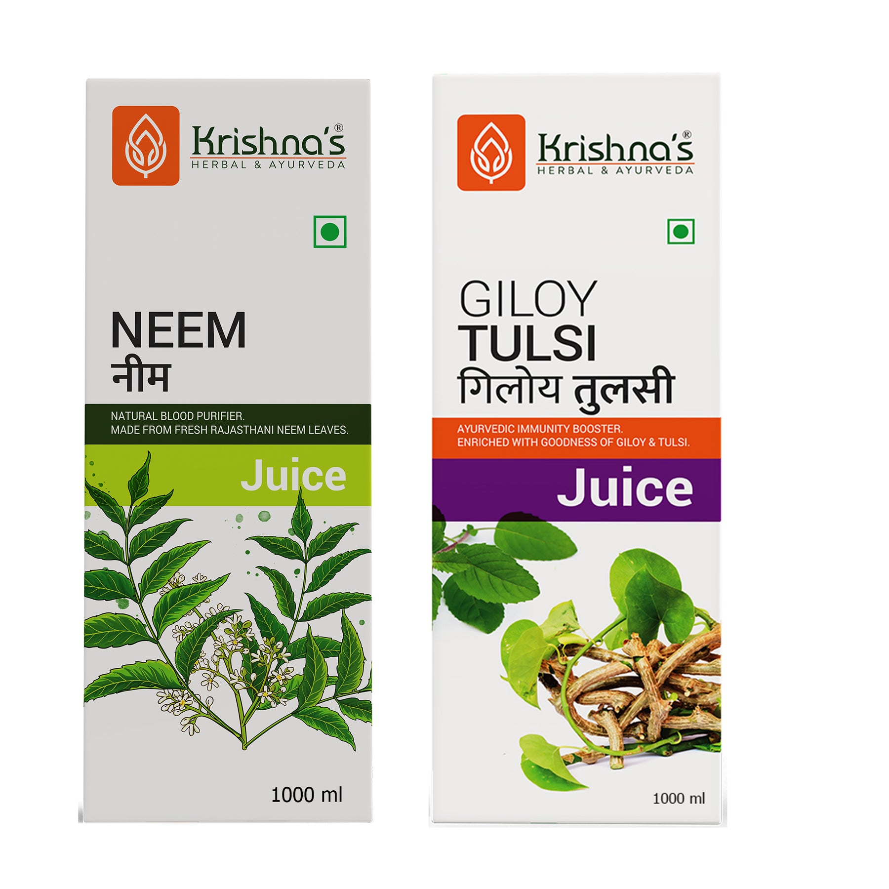 Neem Juice 1000 ml Giloy Tulsi Juice 1000 ml Krishna's Herbal
