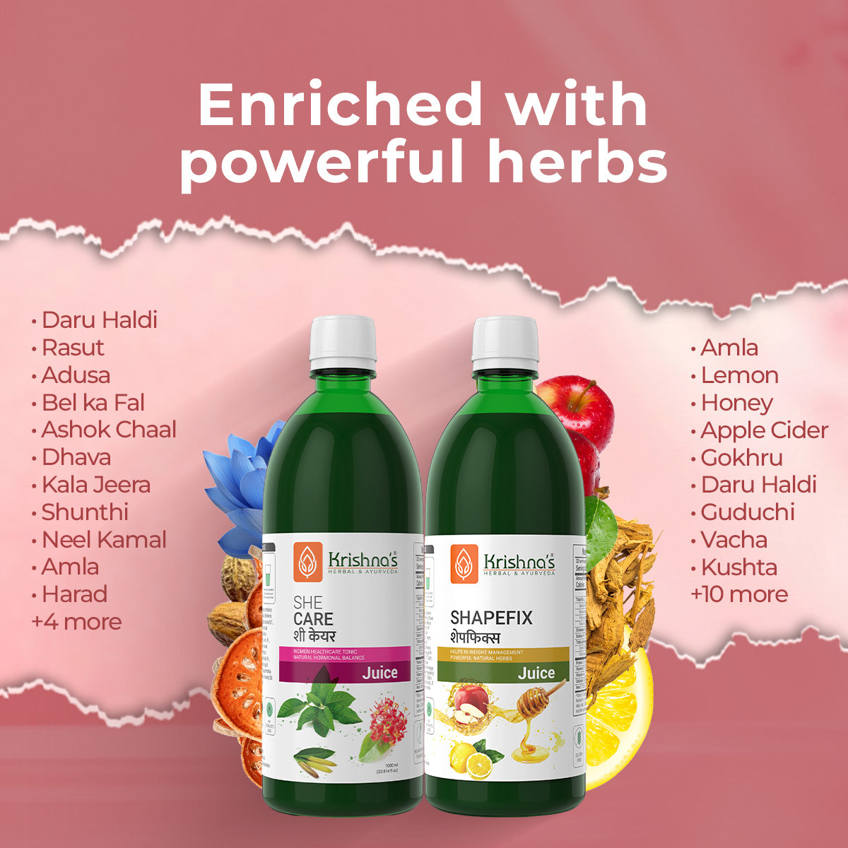 ingredients of she care & Shapefix juice