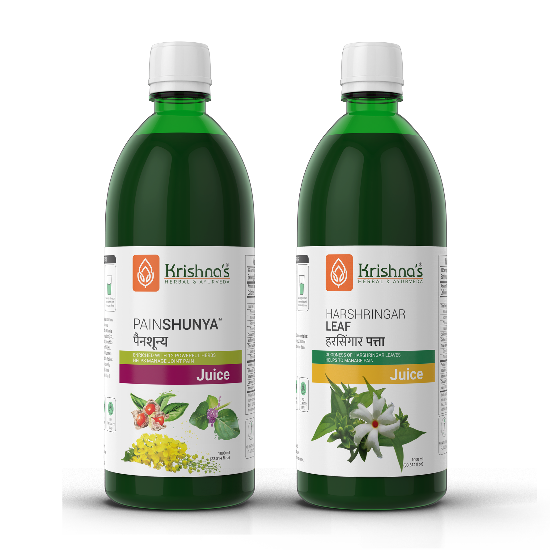 Krishna's Painshunya Juice and Harshringar leaf juice combo