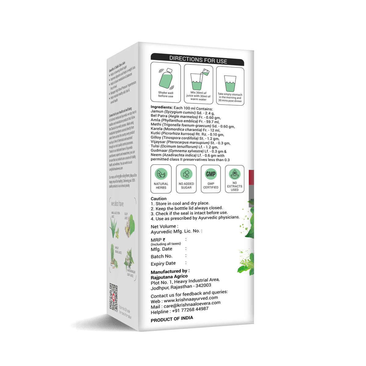 Direction To Use Diabic care juice