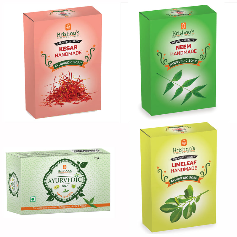 Natural Handmade Soaps Combo -Kesar | Neem | Lime Leaf | Ayurvedic Soap