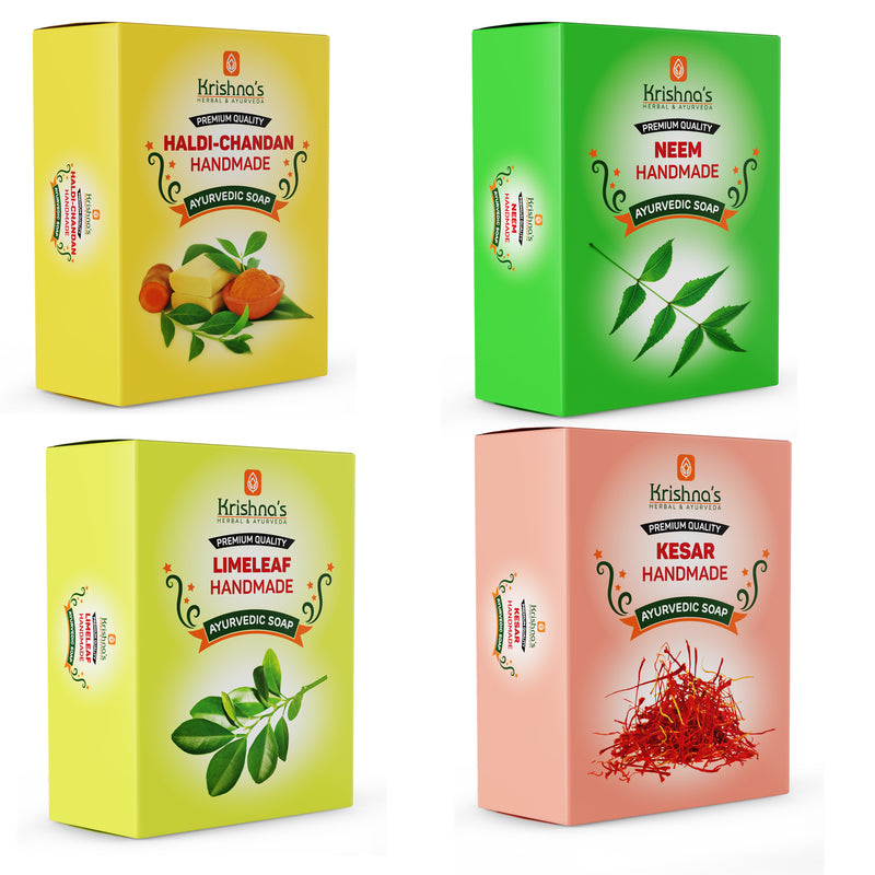 Natural Handmade Soaps Combo -Kesar | Neem | Lime Leaf | Haldi Chandan Soap
